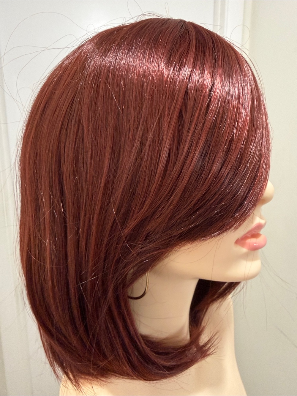HAIR, 13-14” Straight Bob with Bangs, Dark Red/Burgundy/Wine